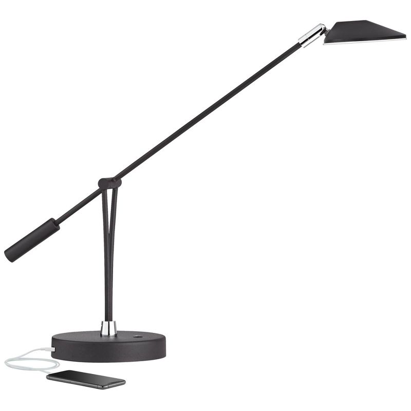 360 Lighting Modern Desk Table Lamp with USB Charging Port LED 20" High Satin Black Metal Adjustable Arm for Bedroom Office, 1 of 10