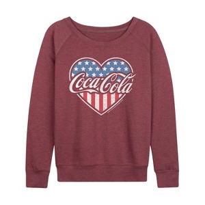 Women's - Coca-Cola - USA Heart Lightweight French Terry Wide Neck Long Sleeve Shirt - 1 of 4