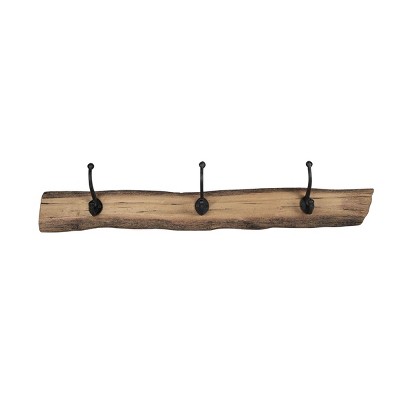 Natural Wood & Metal Wall Hanger with 3 Hooks - Foreside Home & Garden