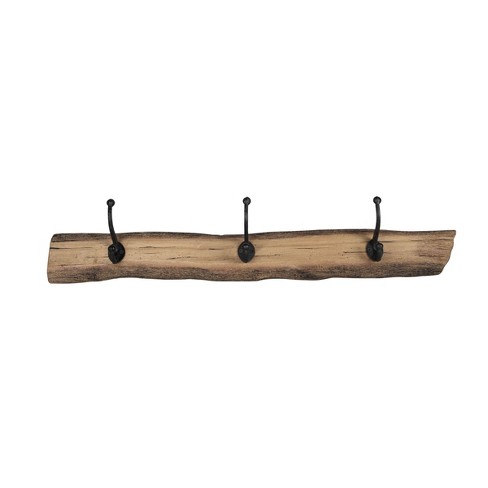 Natural Wood & Metal Wall Hanger With 3 Hooks - Foreside Home