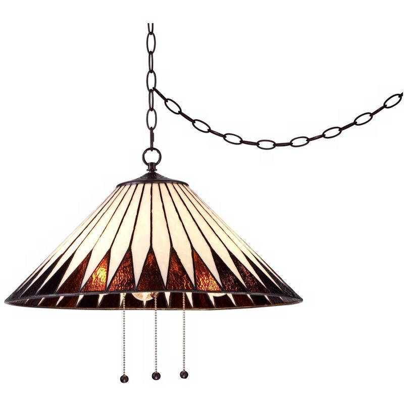 Robert Louis Tiffany Bronze Plug In Swag Pendant Chandelier 21" Wide Tiffany Style Feather Art Glass Fixture for Dining Room House (Colors May Vary), 3 of 9