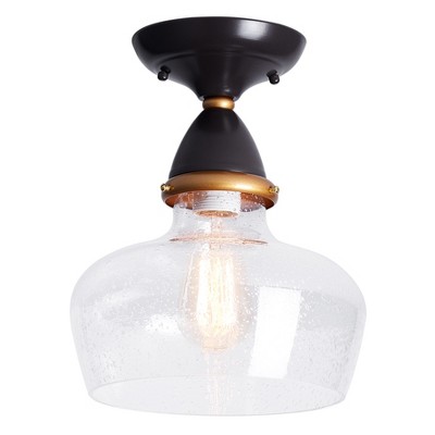 Dewdrop Vintage Brown Light Clear Seeded Glass Semi Flush Mount Ceiling Lamp
