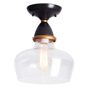 Dewdrop Vintage Brown Light Clear Seeded Glass Semi Flush Mount Ceiling Lamp - 1 of 4