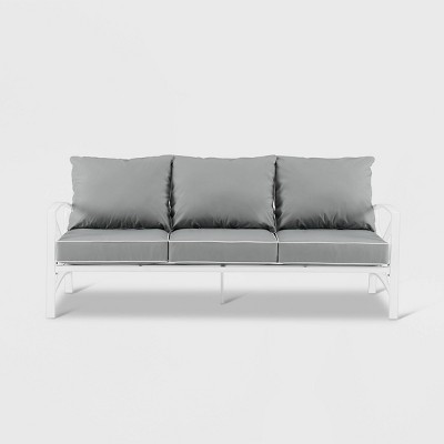 Gray Cushioned White Metal Outdoor Sofa with Three Seats