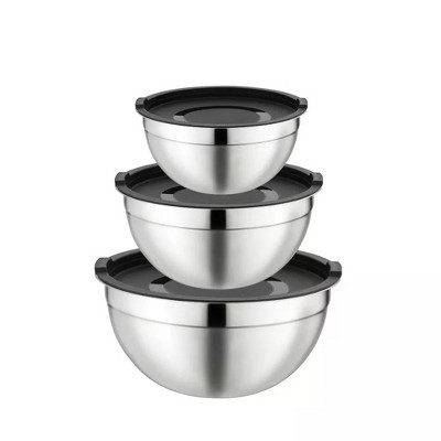 3-Piece Stainless Steel Mixing Bowl Set with Lids – Durable Bowls Dishwasher Safe, Silver