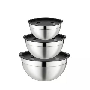 3-Piece Stainless Steel Mixing Bowl Set with Lids – Durable Bowls Dishwasher Safe, Silver - 1 of 4