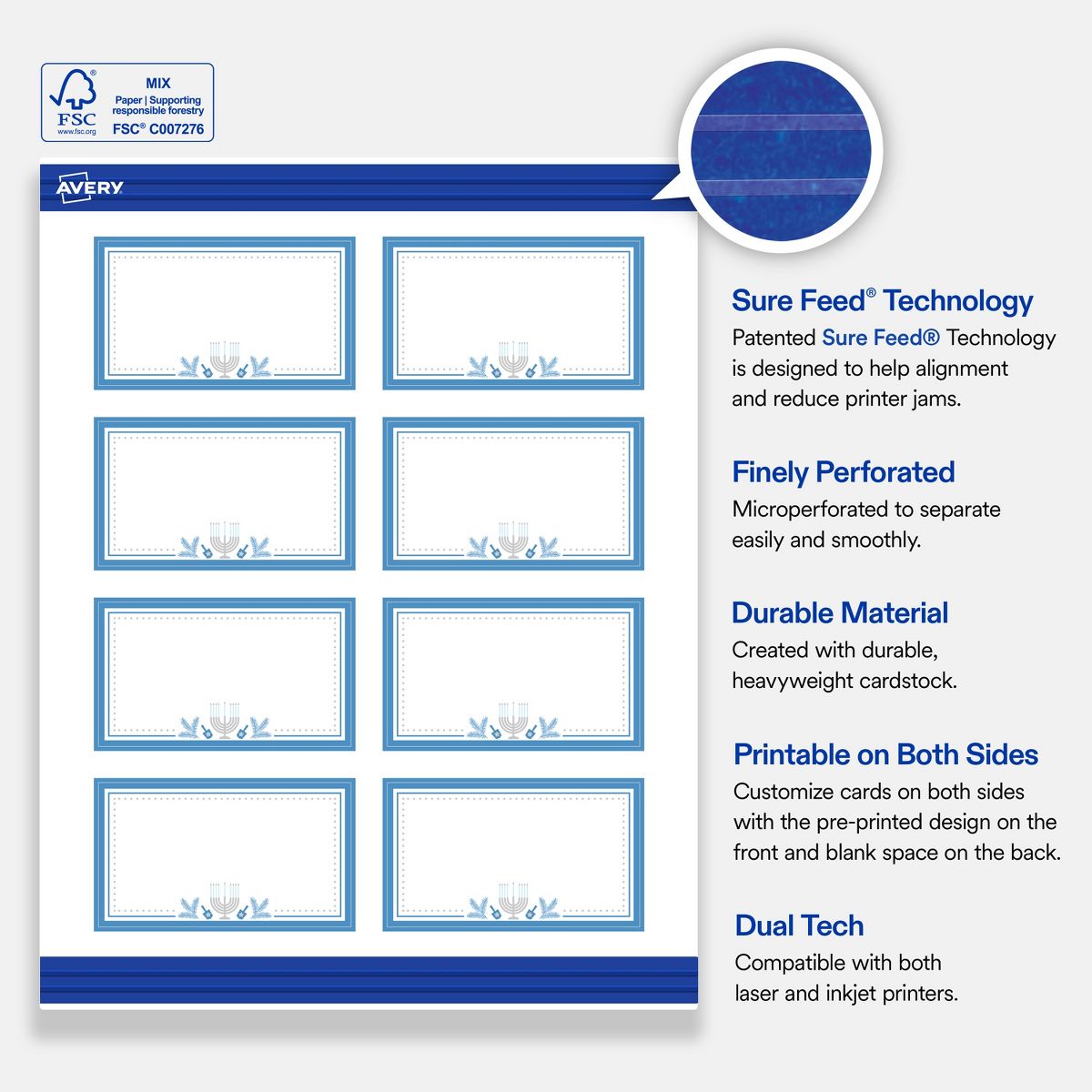 Avery® Business Cards, Matte, Silver Menorah Frame, 160 - thumbnail 6