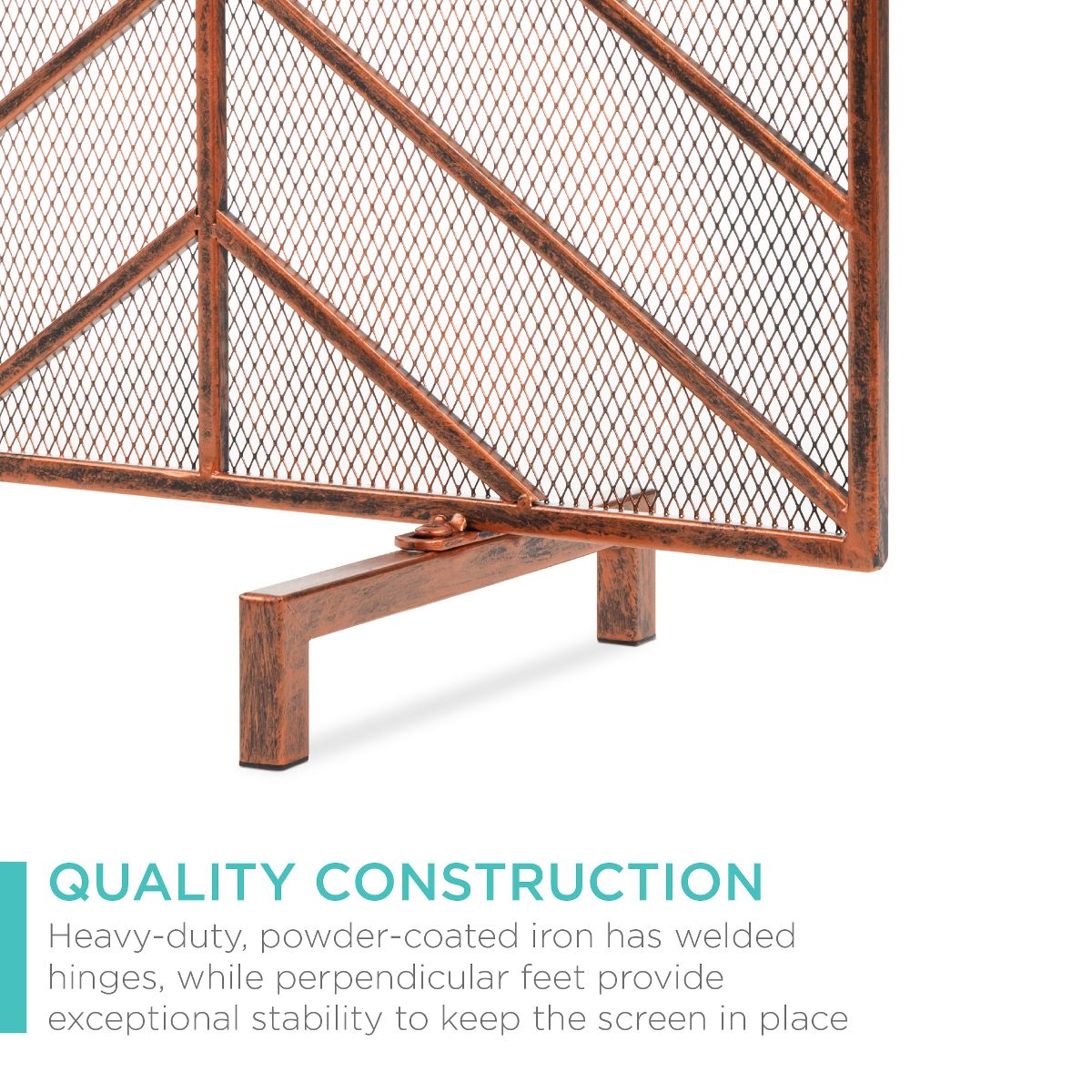 Best Choice Products 38x31in Single Panel Handcrafted Iron Chevron Fireplace Screen w/ Distressed Finish - Satin Black - thumbnail 4