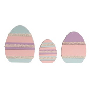 Transpac Wood 9.88" Multicolor Easter Decorated Egg Decor Set of 3 - 1 of 2