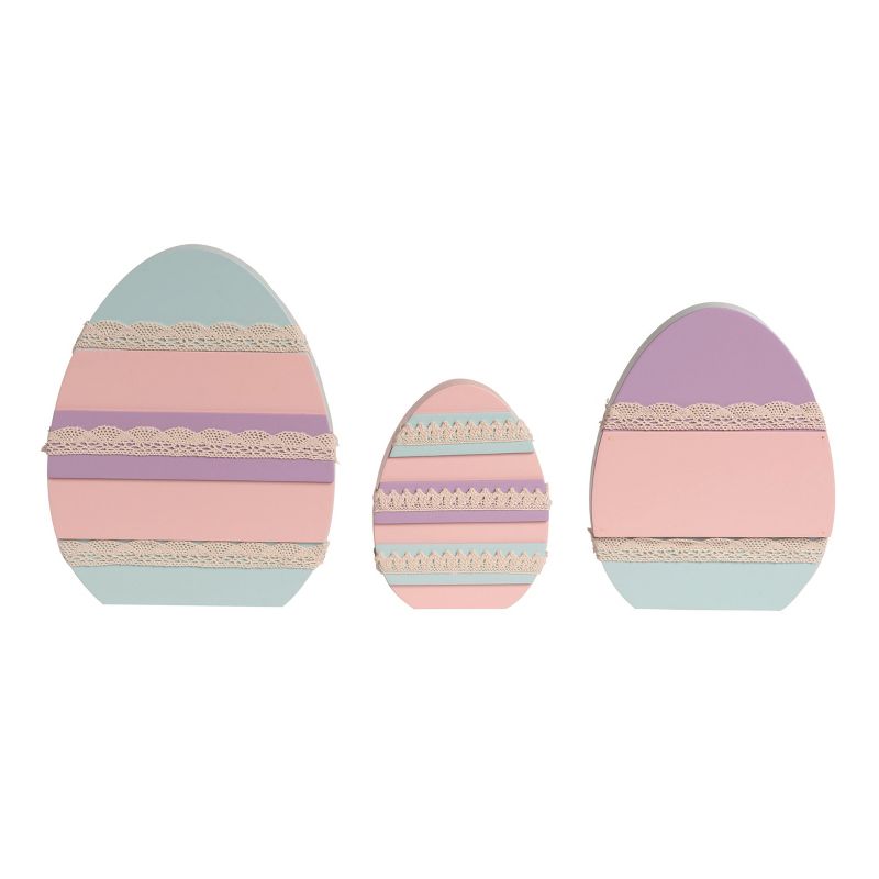 Transpac Wood 9.88 in. Multicolor Easter Decorated Eggs Set of 3, 1 of 3