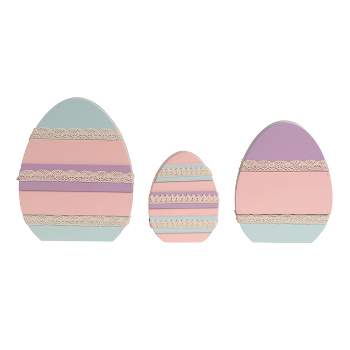 Transpac Wood 9.88 in. Multicolor Easter Decorated Eggs Set of 3