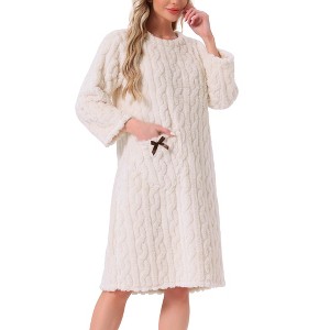 INSPIRE CHIC Women's Flannel Sleep One-Piece Dress Fuzzy Round Neck Soft Nightgowns with Pocket - 1 of 4