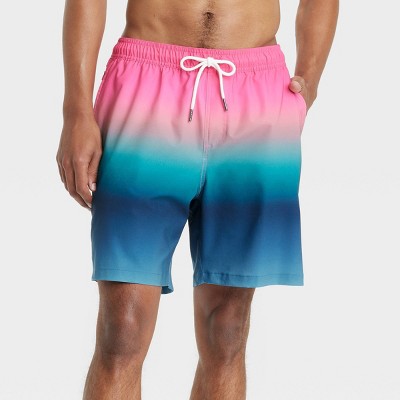 Men's 7 4-Way Stretch Elevated Elastic Waist Swim Shorts - Goodfellow & Co Blue/Pink S