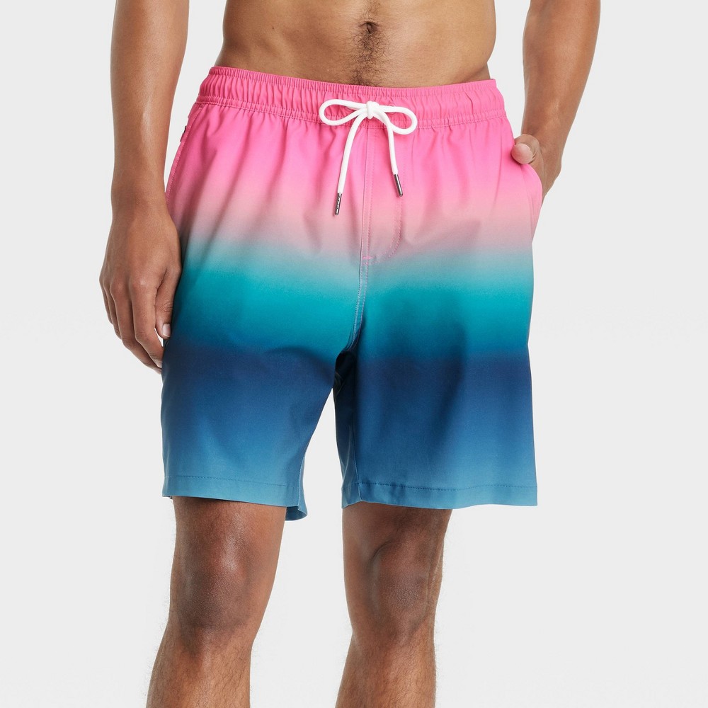 Men's 7" 4-Way Stretch Elevated Elastic Waist Swim Shorts - Goodfellow & Co™ Blue/Pink XL