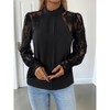 Women's Lace Long Sleeve Blouse Semi High Neck Solid Color Shirt Elegant Dressy Top for Work and Special Occasions - 4 of 4