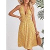 Women's Halter Neck Midi Dress - Backless Floral Print Dress with Side Pockets & Waist Tucks - 3 of 4