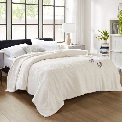Sapphtopaz Twin Size Heated Blanket, Faux Feathersoft Throw Blanket for Bed, 62"W x 84" Plush Reversible Blanket with 10 Heat Settings, Fleece Blanket