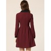 INSPIRE CHIC Women's Peter Pan Collar Contrast Half Placket Long Sleeve A-Line Party Flare Dresses - 3 of 4