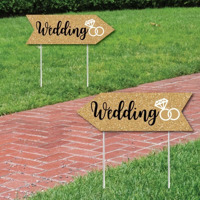 Big Dot of Happiness Gold Wedding Signs - Wedding Sign Arrow - Double Sided Directional Yard Signs - Set of 2 Wedding Signs