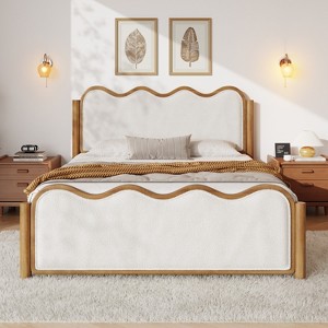 Christopher Knight Home Nysa Modern Bed Frame with Boucle Upholstered  Wavy Headboard - 1 of 4