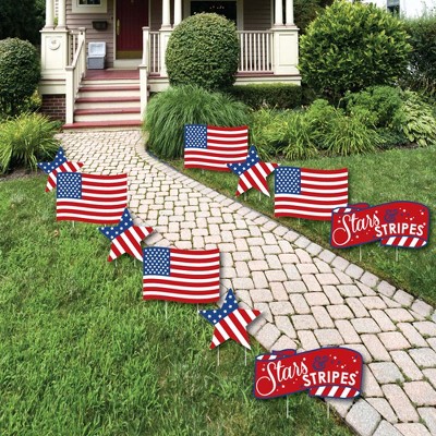 Big Dot of Happiness Stars & Stripes - American Flag & Star Lawn Decor - Outdoor Memorial Day & 4th of July USA Patriotic Yard Decorations - 10 Piece