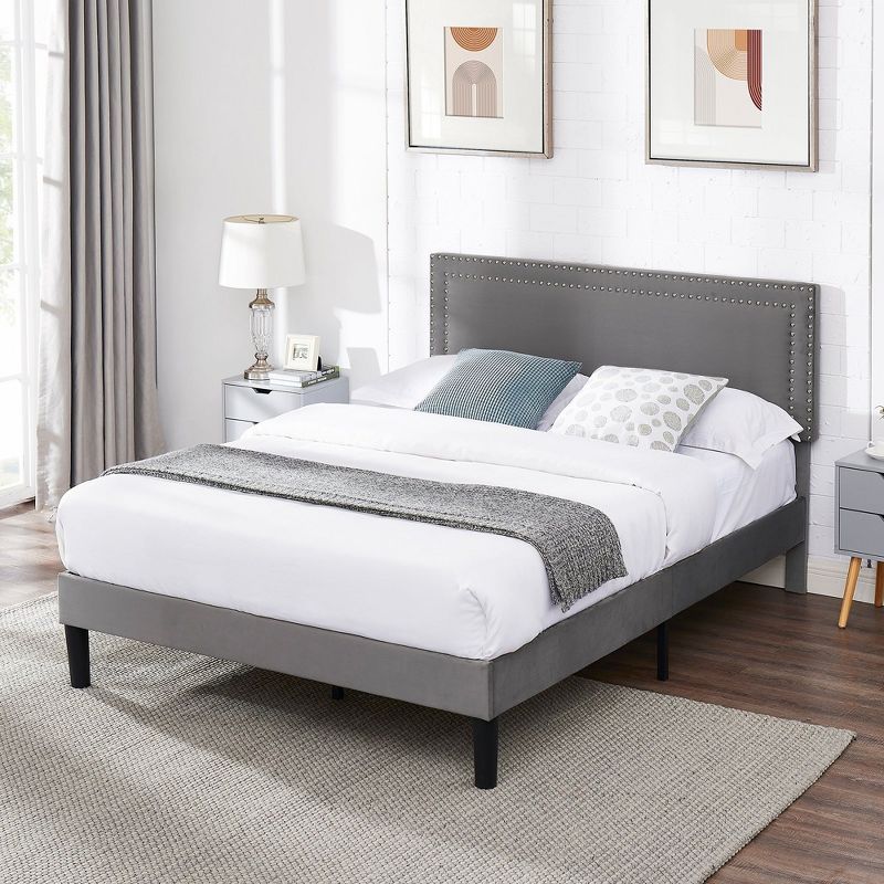 VECELO Upholstered Bed with Adjustable Headboard, Bed Frame, 1 of 11