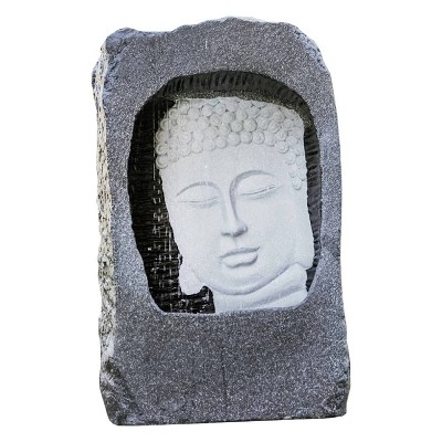 23.62" Self Standing Buddha Face Indoor/Outdoor Water Fountain with LED Light - Gray/White - XBrand