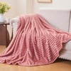 Aoibox Fleece Throw Blanket for Couch - 3D Ribbed Jacquard Soft and Warm Decorative Fuzzy Blanket - Cozy, Fluffy, Plush Lightweight Pink Throw for Bed - 2 of 4