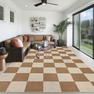 Modern Checkered Area Rugs Washable Easy Jute Bedroom Carpet - 1 of 4