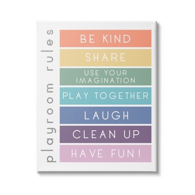 Stupell Industries Bold List of Playroom Rules Kids Rainbow Stripes