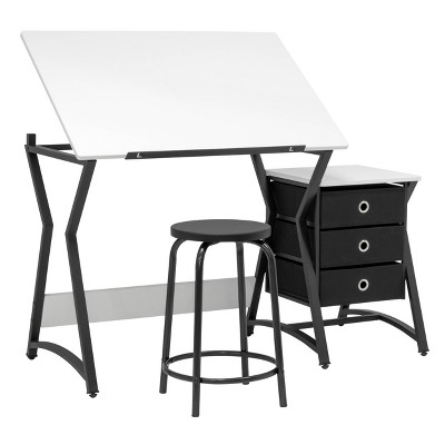 2pc Hourglass Craft Center Drawing Desk with Adjustable Top & Storage - Studio Designs Home