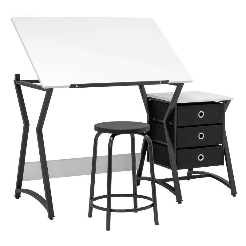 2pc Hourglass Craft Center Drawing Desk with Angle Adjustable Top Drawers and Stool - Studio Designs Home, 1 of 19