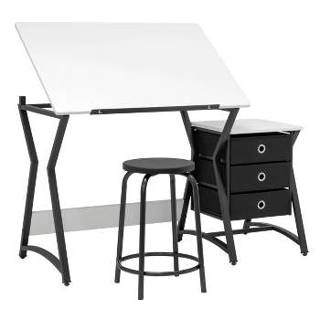 2pc Hourglass Craft Center Drawing Desk with Angle Adjustable Top Drawers and Stool - Studio Designs Home