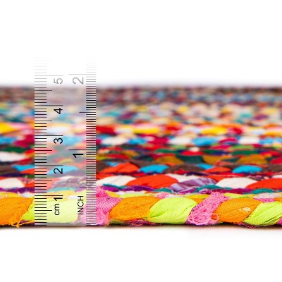 Handmade Braided Chindi 10' Square Cotton Area Rug in Colorful