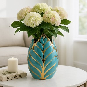 Sagebrook Home Glam Decorative Ceramic Leaf Bud Vase for Room and Office Decor - 1 of 4