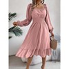 Women's Spring Summer Fall Long Sleeve Square Neck Smocked Waist Casual Vacation Tiered Flowy Midi Dress - 2 of 4