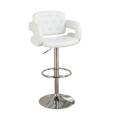 Classic Tufted Swivel Barstool, Upholstered Chair Faux Leather Adjustable Height Kitchen Stools,1pc, White