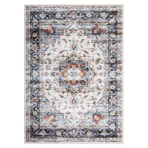 Washable Vintage Medallion Rug Non Slip Low Pile Rug Soft Throw Floor Cover Foldable Indoor Carpet for Living Room Bedroom - 1 of 4