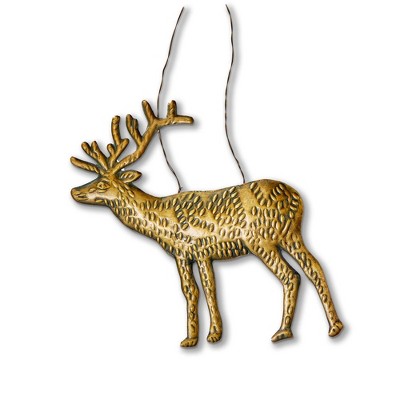 tag Stag Stamped Metal Ornament Antique Brass Gold Christmas Tree Decoration 4.25 in l x 4.5 in h Dust Clean