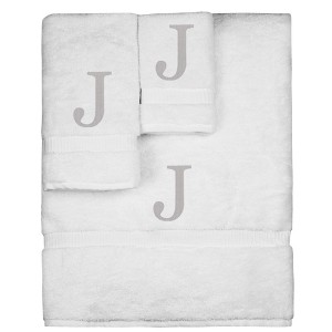 BC BARE COTTON Monogrammed Towel Set, Personalized Gift, Set of 3 - White - Silver Block - 1 of 1