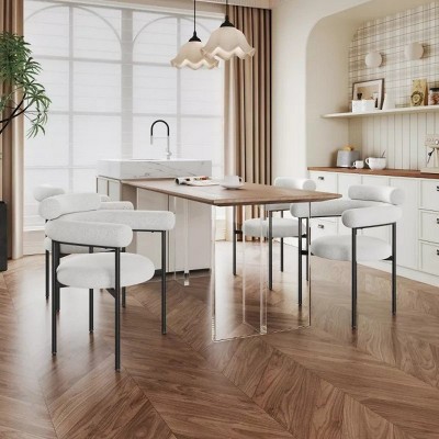 Modern Fabric Upholstered Dining Arm Chairs Set of 2,Curved Back Armrest Dining Chair with Metal Legs,U-Shaped Kitchen Dining Armchair-Coolbibila