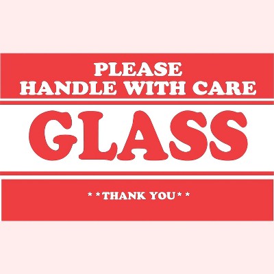 The Packaging Wholesalers 3 x 5" Please Handle with Care Glass Thank You Label LABDL1280