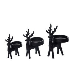 Transpac Iron Matte Black Short Reindeer Candle Holder Set of 3 - Perfect for Christmas Decor and Holiday Ambiance - 1 of 2