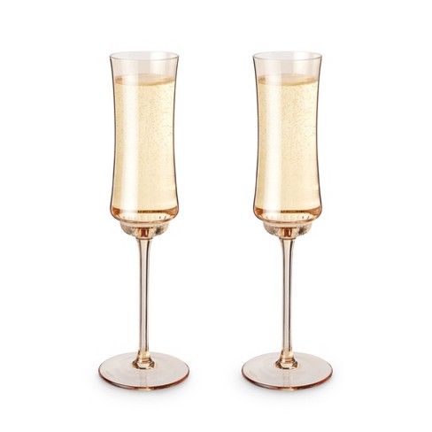 Twine Tulip Champagne Flutes, Gold Amber Tinted Drinking Tumblers Stemmed  Prosecco or Sparkling Wine Glasses, Yellow Brown, 7 Oz, Set of 2