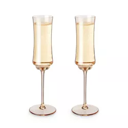 Twine Tulip Champagne Flutes, Gold Amber Tinted Drinking Tumblers Stemmed Prosecco or Sparkling Wine Glasses, Yellow Brown, 7 Oz, Set of 2