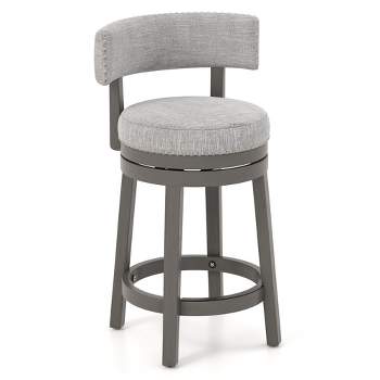Tangkula Upholstered Swivel Bar Stool Wooden Counter Height Kitchen Chair w/ Back Gray