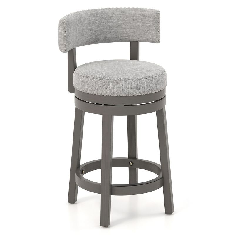 Tangkula Upholstered Swivel Bar Stool Wooden Counter Height Kitchen Chair w/ Back Gray, 1 of 9