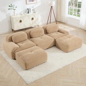Oversized 117.3" Corduroy Modular U-Shaped Sectional Sofa with 2 Ottomans, 5-Piece Free combination, Pet-Friendly, No Assembly Required - 1 of 4