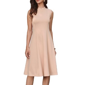 INSPIRE CHIC Women's Work Mock Split Neck Sleeveless Casual Elegant A-Line Midi Dresses - 1 of 4