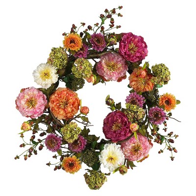 Nearly Natural 24" Peony Wreath